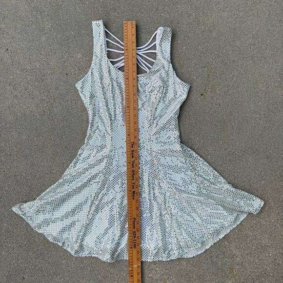 Vintage 90s Maurices Silver Sparkle Mini Dress Gown Party Glam Disco 7/8 - Picture 12 of 14
